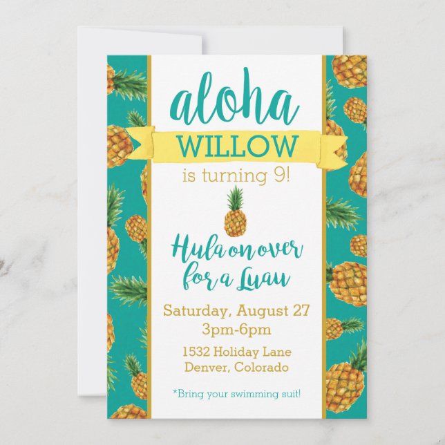 Aloha Pineapple Luau Invitation Anniversaire (Devant)