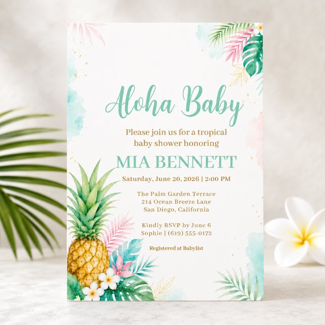 Aloha Pineapple Tropical Baby Shower Invitation (Creator Uploaded)