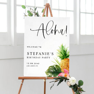 Aloha Pineapple Tropical Birthday Party Welcome Poster