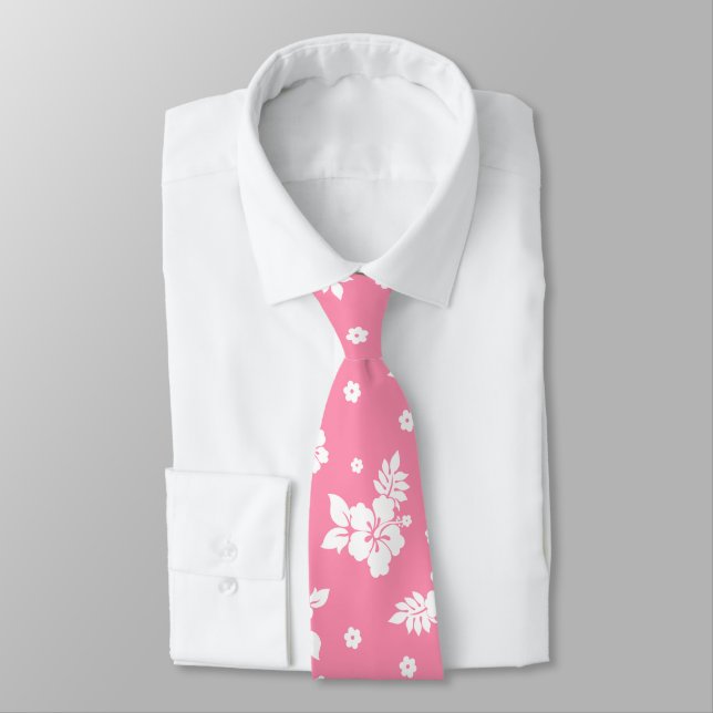 Aloha Pink Classic Hawaiian Seamless Pattern Tie (Tied)