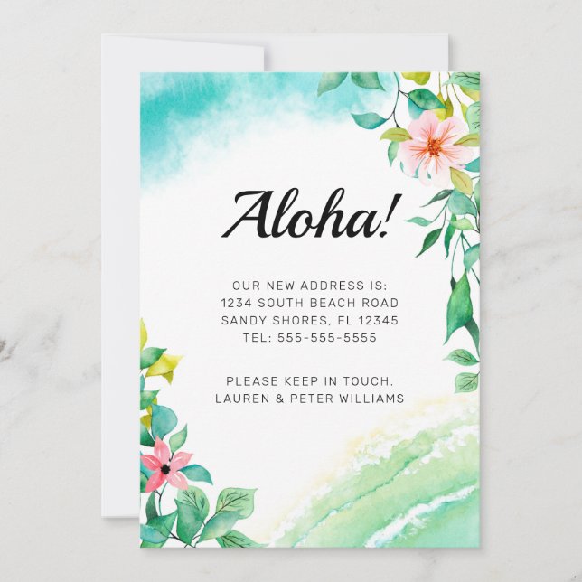 Aloha Pink Floral Beach Moving Faire-part (Devant)