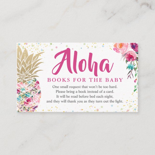 Aloha Pink Pineapple Baby Shower Book Request Enclosure Card (Front)