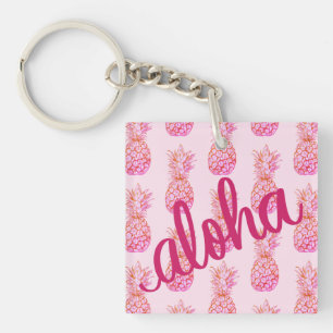 Aloha Pink Pineapple Square Keychain Mini