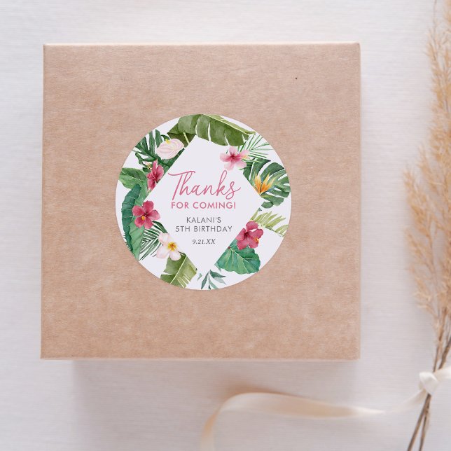 Aloha Pink Tropical Floral Birthday Classic Round Sticker (Creator Uploaded)
