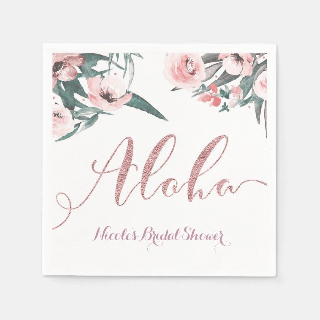 Aloha Pink Tropical Summer Floral Bridal Shower Napkin (Front)