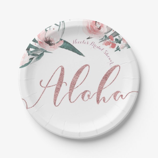 Aloha Pink Tropical Summer Floral Bridal Shower Paper Plate (Front)