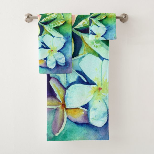 Aloha Plumeria Blossoms Bath Towel Set (Insitu)