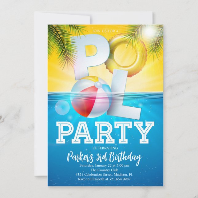 Aloha Pool Party Birthday Invitation (Front)