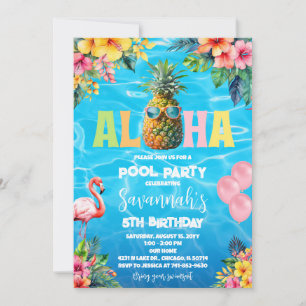 Aloha Pool Party Birthday Invitation