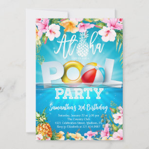 Aloha Pool Party Birthday Invitation