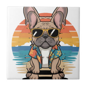 Aloha Pup  Cool French Bulldog Beach Vibes Tile