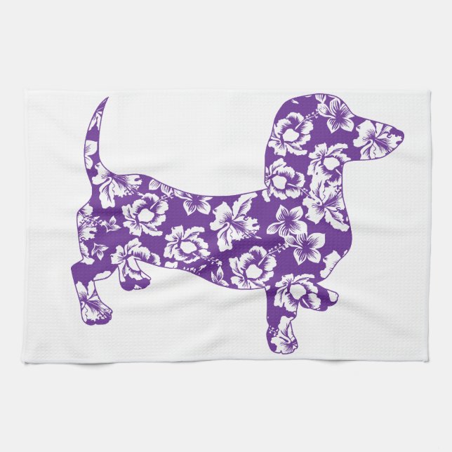 Aloha Purple Doxie Dachshund Kitchen Towel (Horizontal)