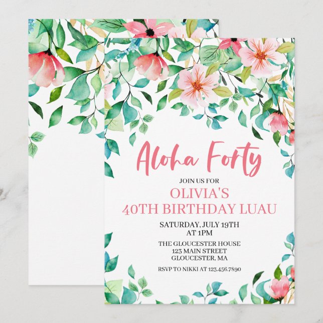 Aloha Quarty Tropical Luau Invitation Anniversaire (Devant / Derrière)