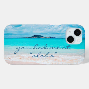 Aloha Quote Hawaii Turquoise Ocean Sandy Beach iPhone 15 Case