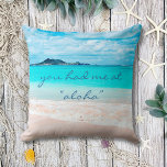 Aloha Quote Turquoise Ocean Hawaii Beach Photo Throw Pillow<br><div class="desc">“You had me at ‘aloha’.” Remind yourself of the fresh salt smell of the ocean air whenever you relax with this stunning, vibrantly-coloured photo throw pillow. Exhale and explore the solitude of an empty Hawaiian beach. Makes a great gift for someone special! You can easily personalize this throw pillow plus...</div>
