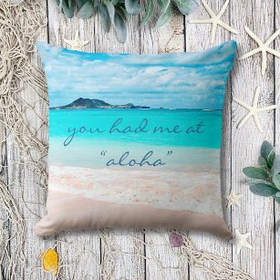 Aloha Quote Turquoise Ocean Hawaii Beach Photo Throw Pillow