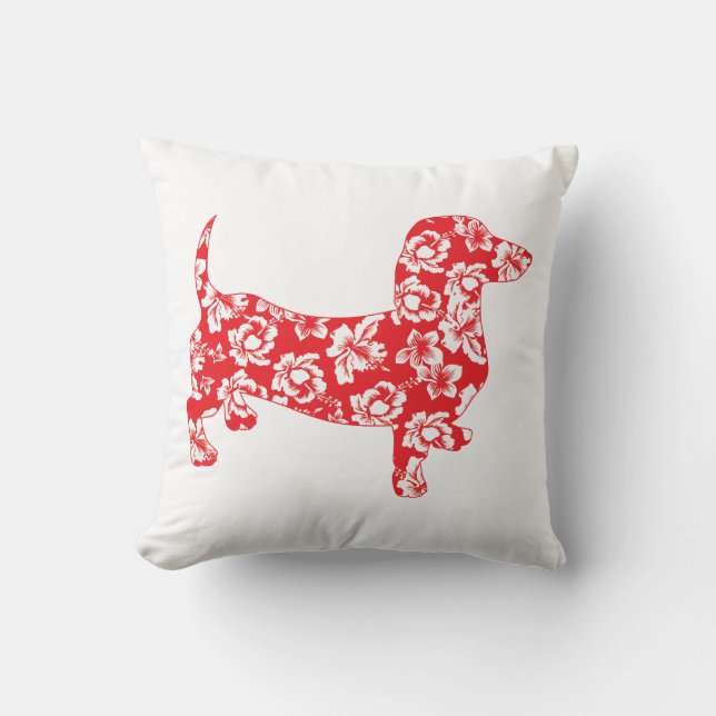 Aloha Red Doxies Throw Pillow (Front)