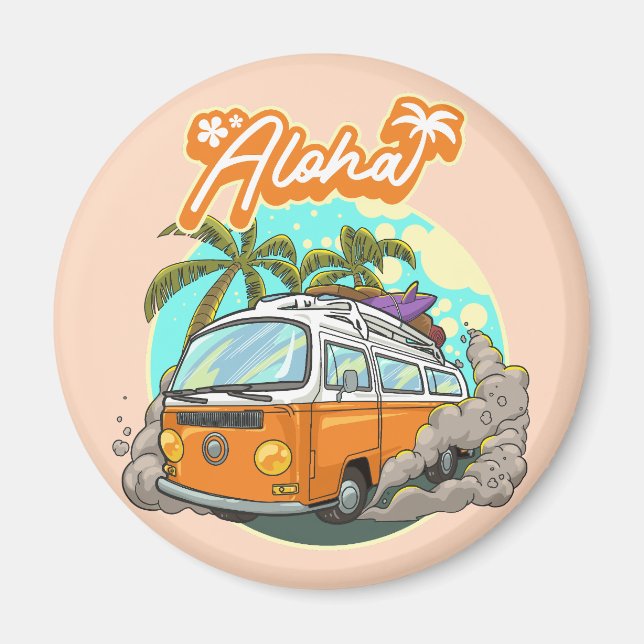 Aloha Retro Surf Van Magnet (Front)