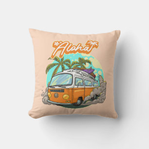Aloha Retro Surf Van Throw Pillow