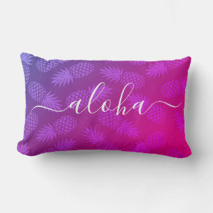 Aloha Script Hot Pink Pineapple Pattern Hawaii Lumbar Pillow