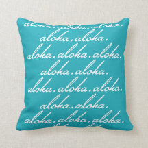 Aloha Script Reversible Sea-Blue Throw Pillow