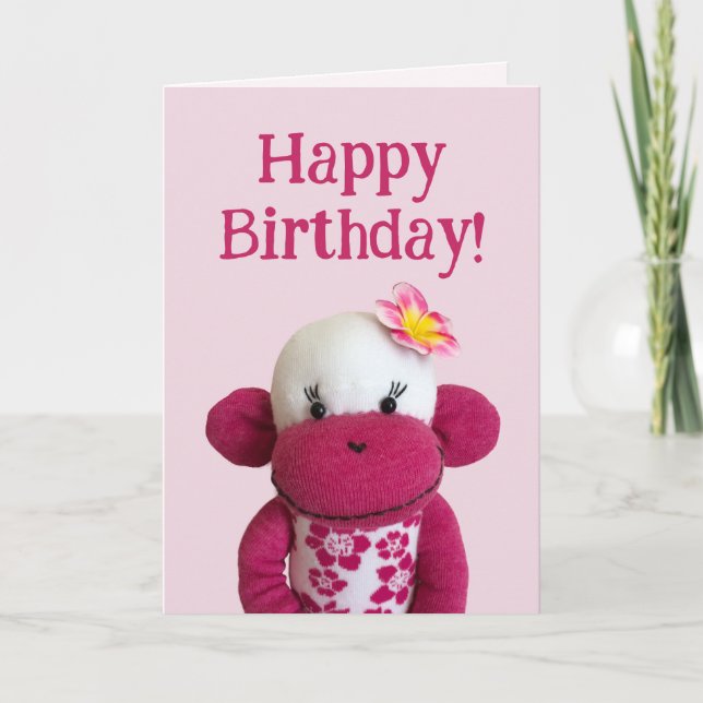 Aloha Sock Monkey Birthday Card (Front)