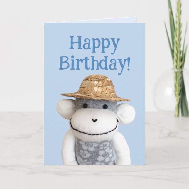 Aloha Sock Monkey Birthday Card (Front)