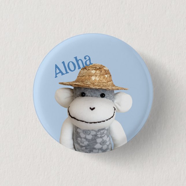 Aloha Sock Monkey(Boy) 1 Inch Round Button (Front)