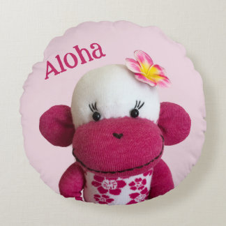 Aloha Sock Monkey(Girl) Round Pillow