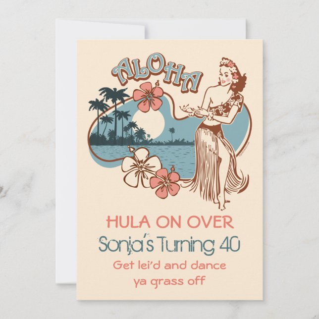Aloha Sonja 40th Custom Invitation (Front)
