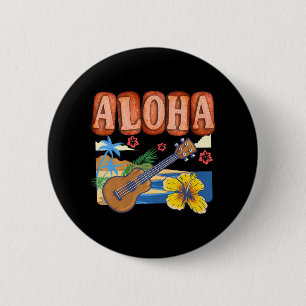 Aloha Spam Hawaii Ukulele - Waikiki Beach 2 Inch Round Button