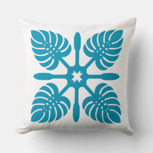 Aloha Spirit Hawaiian Quilt - Monstera & Paddles Throw Pillow