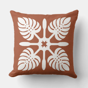 Aloha Spirit Hawaiian Quilt - Monstera & Paddles Throw Pillow