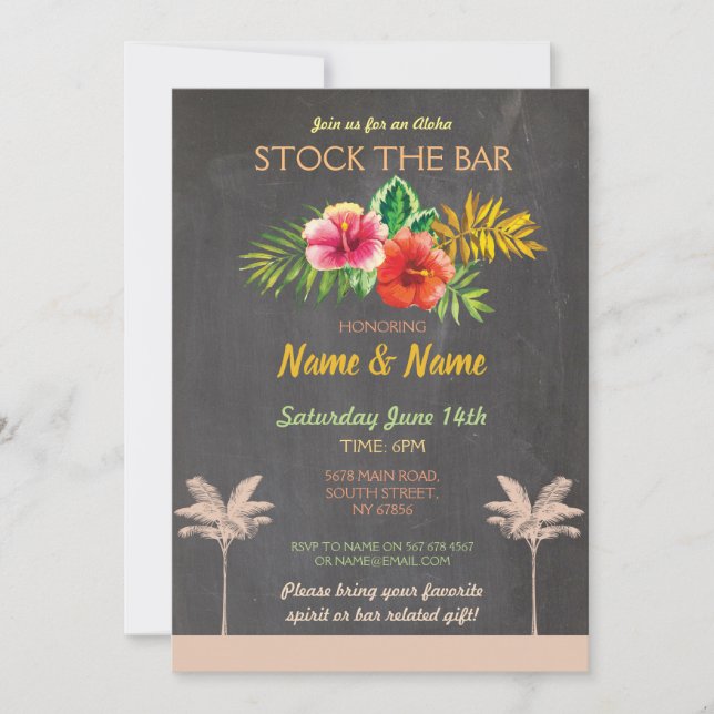 Aloha Stock The Bar Luau Tiki Engagement Invite (Front)