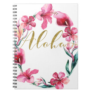 Aloha Summer Floral Hibiscus Flower Wreath Notebook
