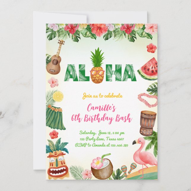 Aloha Summer Girl Birthday  Invitation (Front)