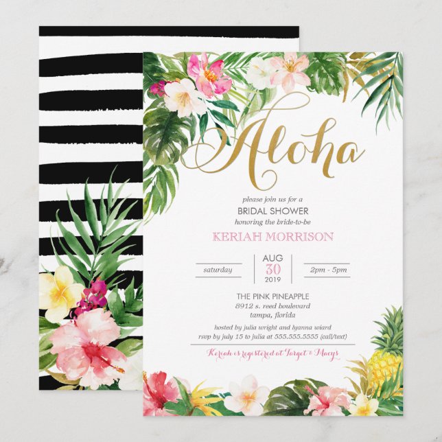 Aloha Summer Tropical or Luau Bridal Shower Invitation (Front/Back)