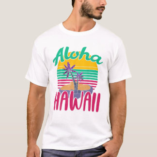 Aloha Summer Vacation Tropical Palm Trees Retro Ha T-Shirt