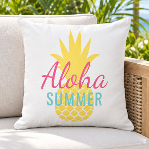 Aloha Summer Yellow Pineapple Tropical Outdoor Pillow