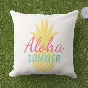 Aloha Summer Yellow Pineapple Tropical Outdoor Pillow