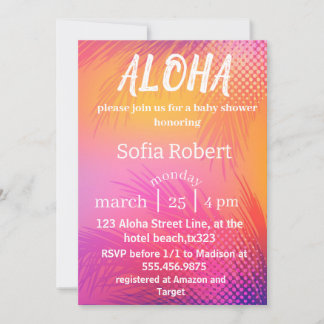 aloha sunset beach baby shower invitation