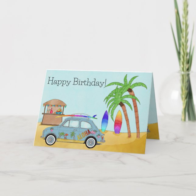 Aloha Surf Fiat 500 Birthday Card (Front)