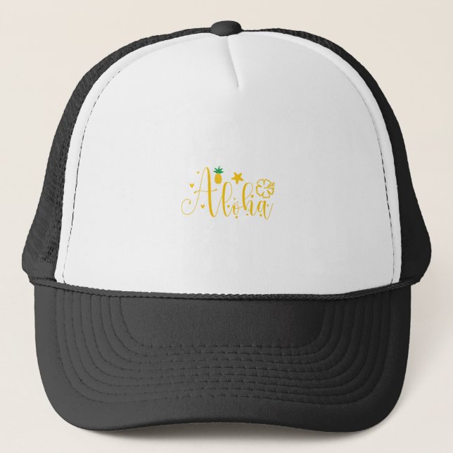 Aloha -Surfer- Palms -Tropical- Retro-Beach-Funny Trucker Hat (Front)