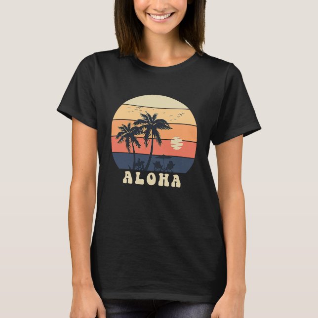 Aloha Surfing Hawaiian Vacation Sunset Palm Tree T T-Shirt (Front)