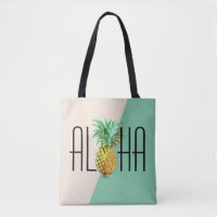 Aloha Text With Pineapple Tropical Geometric Back