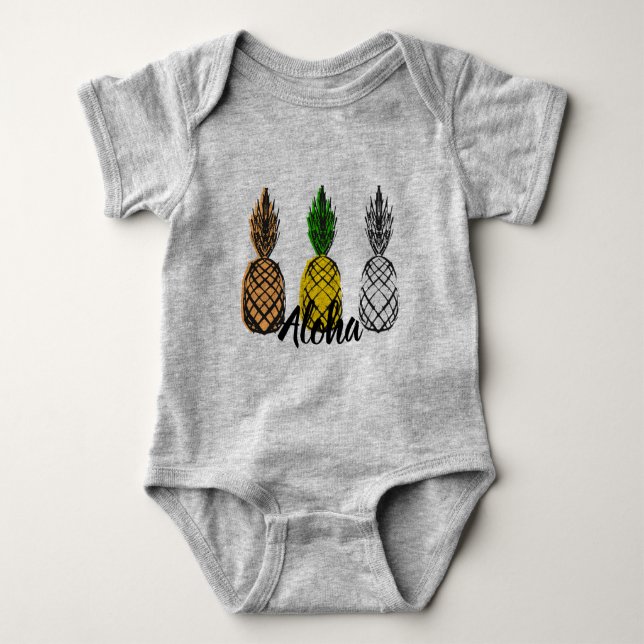 Aloha three pineapples baby bodysuit (Front)