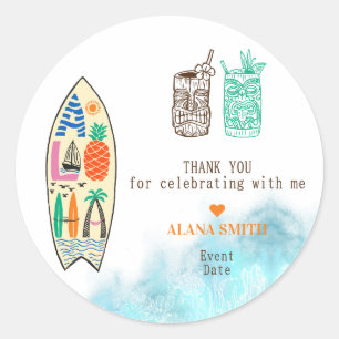 Aloha TIKI Surfboard Tropical Luau Hawaiian Party Classic Round Sticker