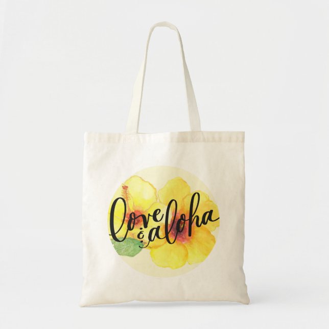 Aloha Tote Bag Hibiscus Love & Aloha (blank back) (Front)