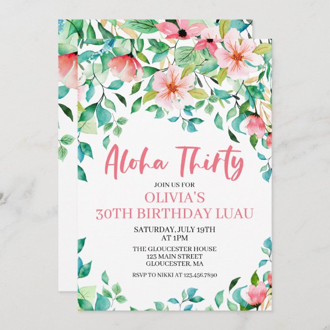 Aloha Trente Tropical Luau Invitation Anniversaire (Devant / Derrière)