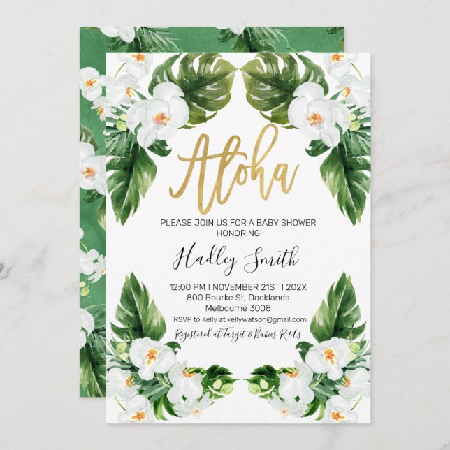 Aloha tropical baby shower invitation (Front/Back)